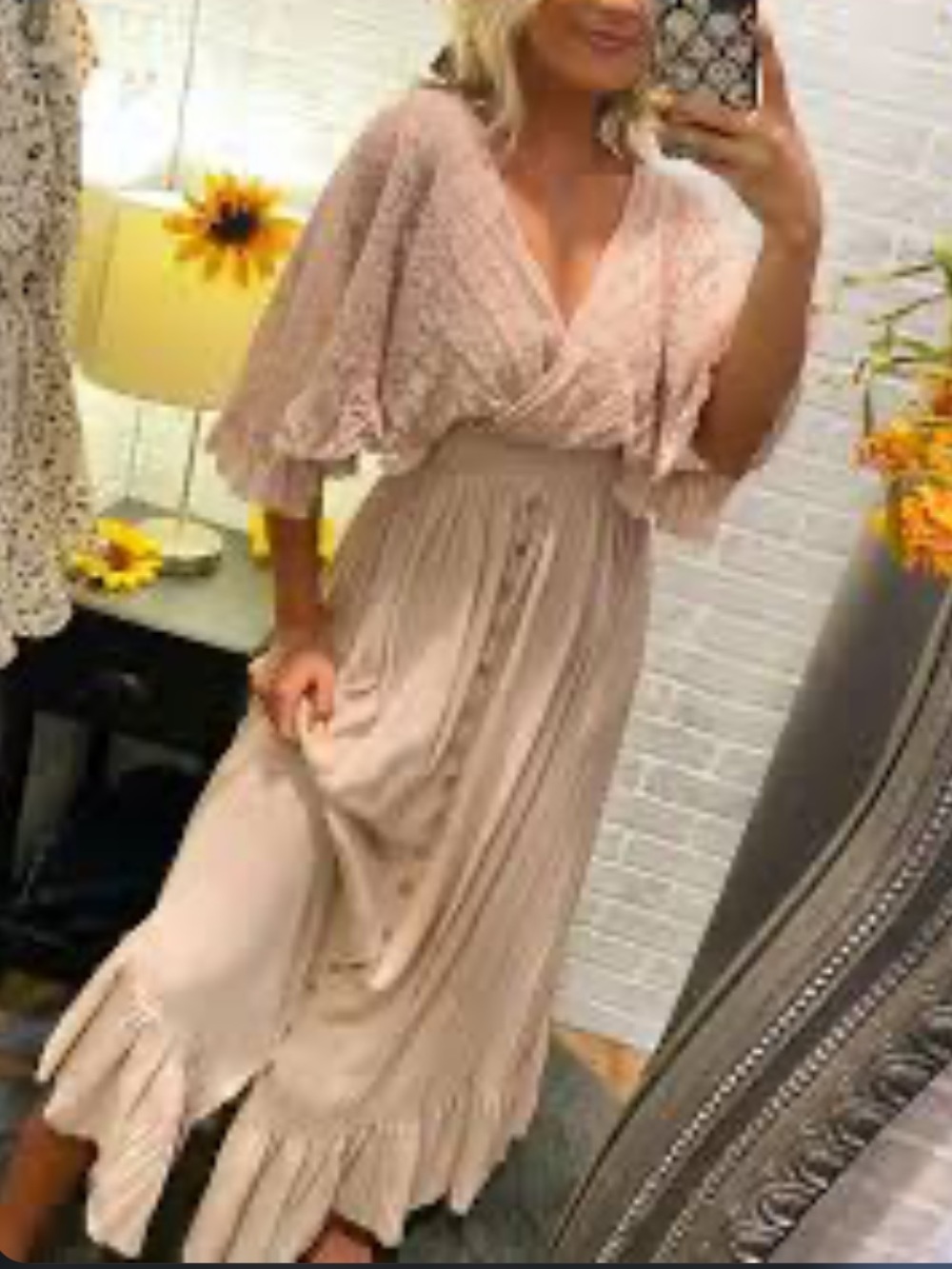 Easel blush pink lace boho maxi dress